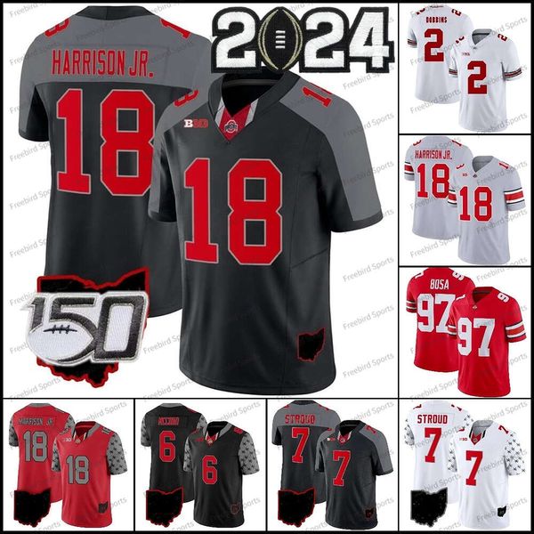 7 Stroud Ohio State Buckeyes Graues Fußballtrikot Marvin Harrison Jr. Nick Bosa J.T. Tuimoloau Smith-Njicba Henderson Fields Martell Wilson 2024 Neue Saison Custom