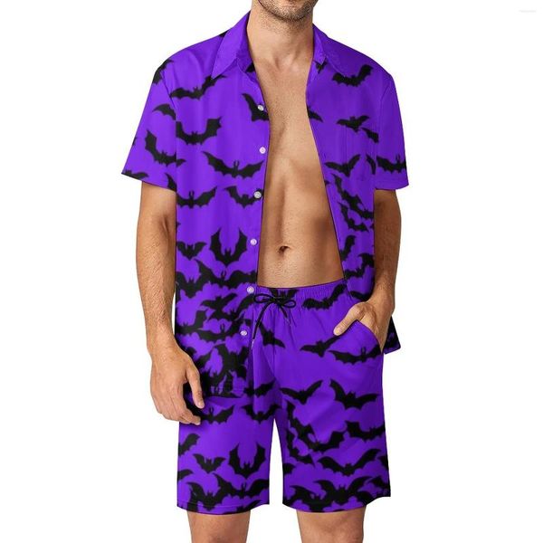 Tracksuits masculinos apenas morcegos roxo beachwear homens define bonito animal casual camisa conjunto verão shorts 2 peça terno estético plus size 3xl