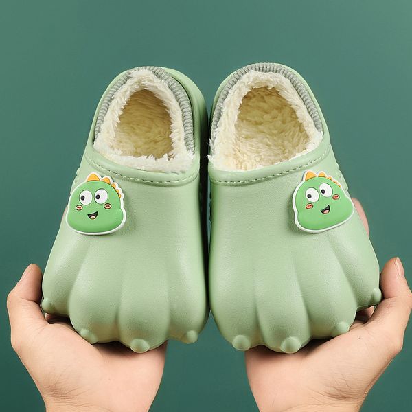 Детские хлопковые тапочки на осень и зиму, милые мягкие легкие кашемировые хлопковые туфли для мальчиков и девочек, нескользящие водонепроницаемые детские теплые зеленые туфли