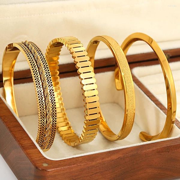 Bileklik Aensoa 316L Paslanmaz Çelik Basit Altın Renk Kuff Bangles Bilezikler Kadınlar İçin Erkekler Unisex Mücevher Modeli Su Geçirmez