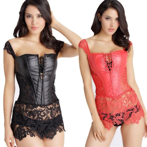 S-6XL Plus Size Corsetto Donna Nero Ecopelle Intimo sexy corsetto bustier Gothic body shaper Leathert corsetto in vita239G