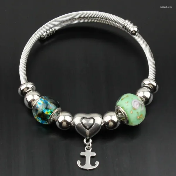 Armreif mit eingelegtem farbigem Glas-Design, Damen-Armreifen, Armbänder, klassischer Ethno-Stil, Anker-Anhänger, Gedenkgeschenk, Handschmuck