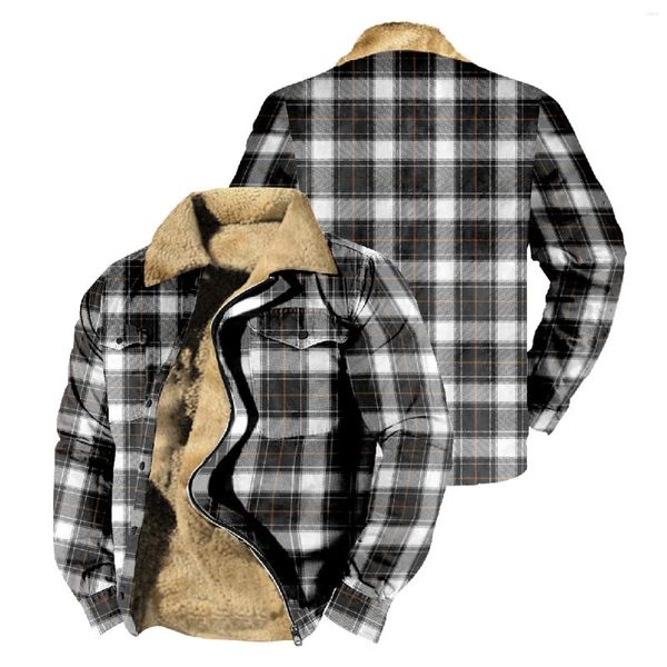 Männer Jacken 2023 Herbst Winter Fleece Plaid Jacke Plüsch Dicke Warme Mantel Hohe Qualität Mode Männliche Mit Kapuze Oberbekleidung Mäntel