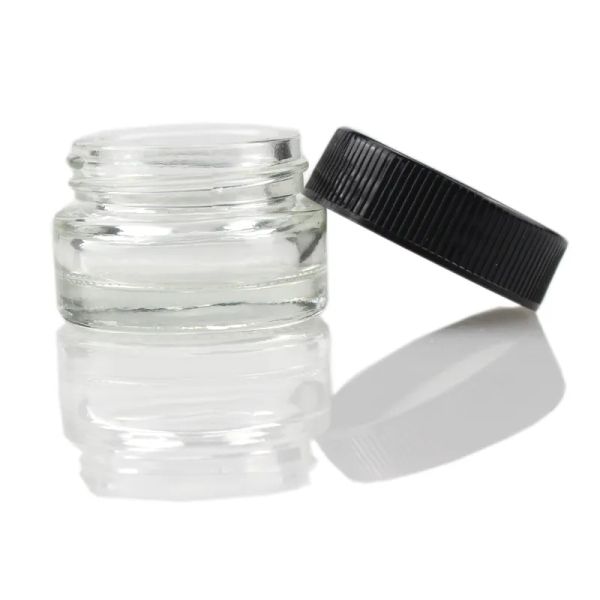 Atacado de grau alimentício antiaderente 5ml garrafa de vidro temperado cera Dab jar erva seca 50g recipiente concentrado com tampa preta