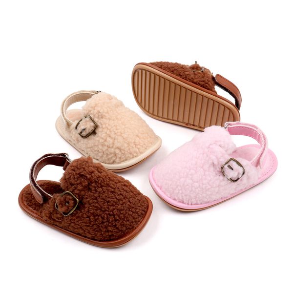 Winter Baby Plüsch warm warm erster Wanderer Gummi-Sohle-Anti-Rutsch für neugeborene Jungen Feste Farbe Sandale Kleinkind Mode Mädchen Baumwollschuhe