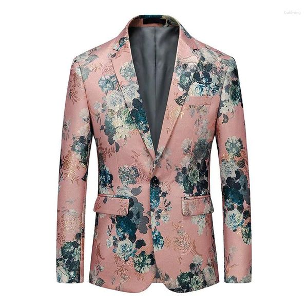 Мужские костюмы весна осень корейский стиль мужчины модельер Добби цветочный пиджак на одной пуговице пальто мужчина 5xl 6xl хост ночной клуб цветочные пиджаки