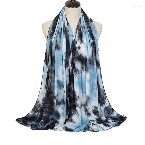 Sciarpe 2023 Donne di Modo Tie-dye Modale JerseyCrinkle Sciarpa del Hijab Morbido Solido Cotone Foulard Scialli Avvolge Femme Musulmano testa