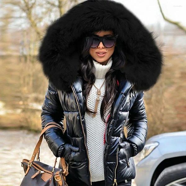 Mulheres Trench Coats Zipper Mulheres Casaco Quente Inverno Outono Faux Fur Hood Down Outdoor Parka Outerwear