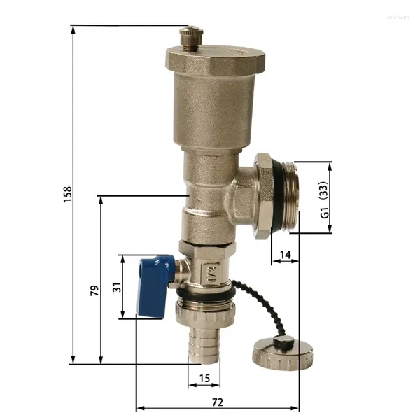 Set di accessori per il bagno Separatore d'acqua finale per riscaldamento a pavimento Valvola di scarico automatica da 1 pollice a tre pezzi in rame con scarico manometro