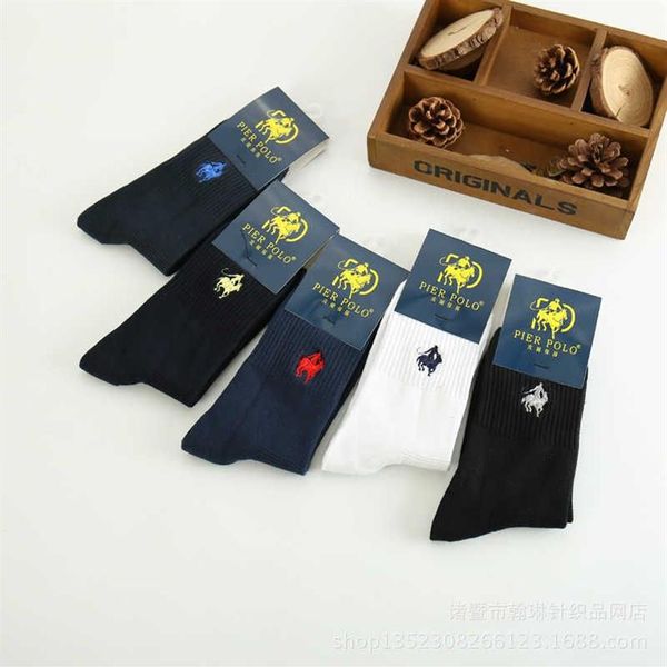 Pier polo meias 5 pares homens pantufa calcetines masculino cor sólida 100% algodão harajuku meias masculinas felizes negócios bordado me232n