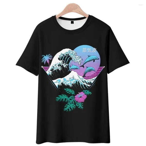 Herren -T -Shirts lässige schwarze Wellen gedruckt kurzarm Tshirt lose Tops Harajuku Mode Tees Streetwear