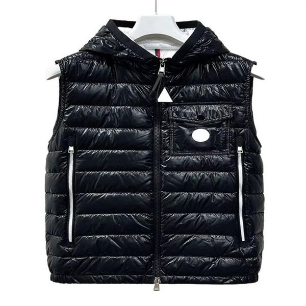 Distintivo tasca sul petto Gilet da uomo Gilet con tesa Lettera Gilet da uomo Tasche lunghe con cerniera Gilet con cappuccio Gilet invernale caldo Taglia 1 - 5265T