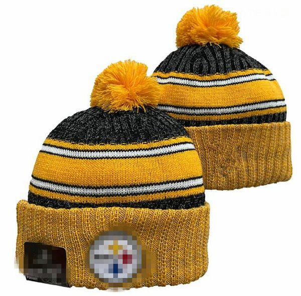 Männer gestrickte gefesselte Pom Steeler Beanies Pittsburgh Bommelmützen Sport Strickmütze gestreift Sideline Wolle warme BasEball Beanies Cap für Frauen A11