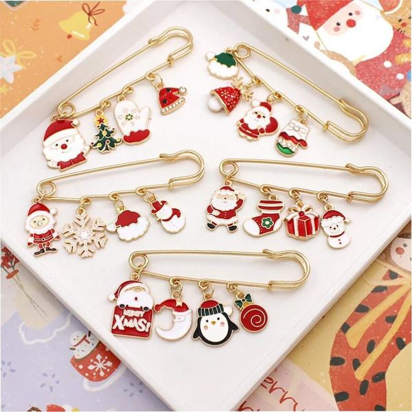 Broschen Weihnachten Metall Pins Weihnachtsmann Schneemann Abzeichen Kleidung Accessoires Tasche Dekoration Schmuck Geschenk Sicherheit