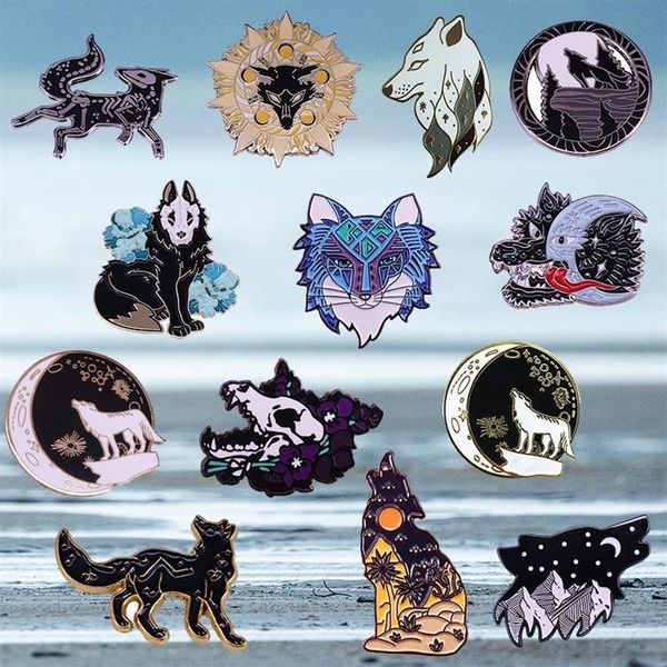 Pins broches crânio lobo esmalte pino okami romance escuro broche animal vida selvagem emblema demônio arte jóias351r