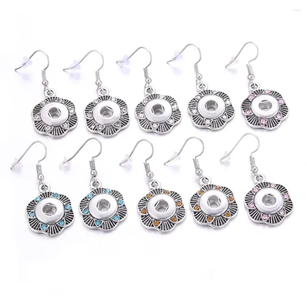 Orecchini pendenti 5 pezzi con bottoni a pressione da 12 mm, gioielli, strass, fiori, mini donne, gancio per l'orecchio, orecchini con bottoni