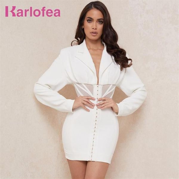 Lässige Kleider Karlofea Frauen Chic Date Nights Outfits Bodycon Minikleid Langarm Party Vestidos 2021 Elegantes weißes Korsett Bla247U