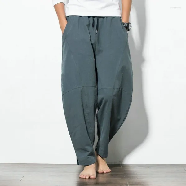 Мужские брюки 2023, повседневная китайская одежда Harun, свободная большая, аккуратная пляжная одежда с широкими штанинами, обычная модель