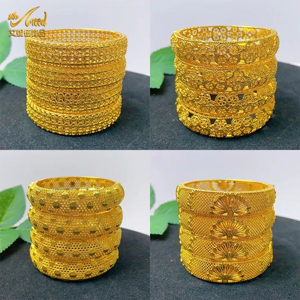 Bangle ANIID Luxo Dubai 24k Banhado A Ouro Bangles Para Mulheres Indiano Africano Pulseiras Charme Casamento Etíope Árabe Mão Jóias 231013