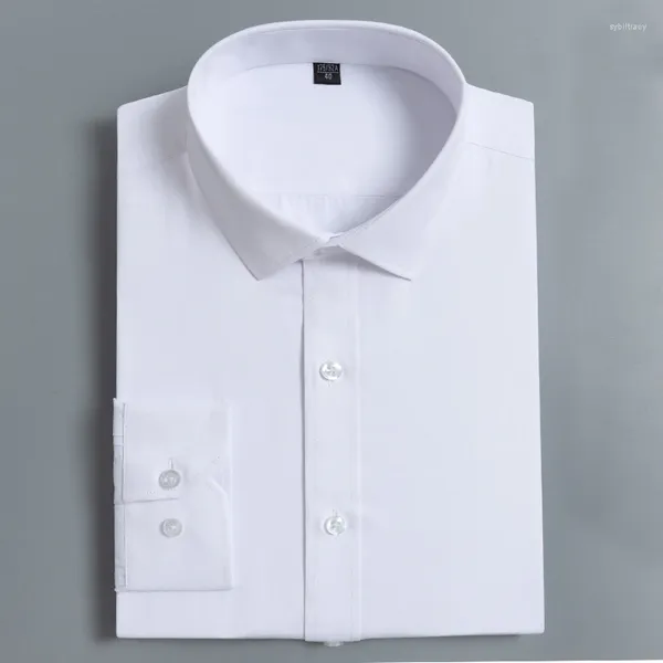Camisas de vestido masculinas Men clássico de manga longa Camisa lisa e comum de trabalho normal trabalho de negócios