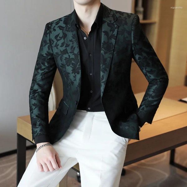 Ternos masculinos roupas de marca luxo impressão blazer fino ajuste masculino palco pano festa social vestido de casamento masculino terno preto jaqueta 4xl-5xl