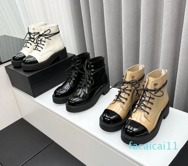 Кожаные ботильоны на шнуровке Ботильоны с круглым носком Высочайшее качество на массивном каблуке Коричневый белый Плоские женские роскошные дизайнерские туфли Повседневная обувь заводская обувь