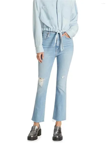 Jeans femininos mulheres volta bordado decoração senhoras cintura alta flash queimado moda buraco calças 2023 primavera verão