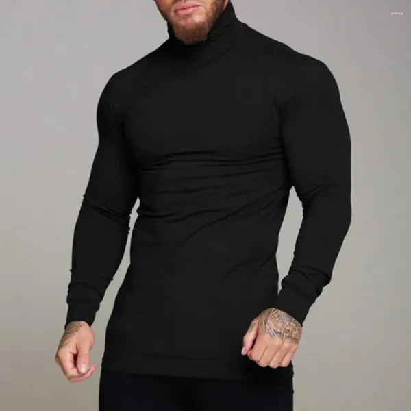 Herrenpullover Herren Herbst Winter Pullover Stehkragen Nackenschutz Dick gestrickter elastischer Pullover Casual Slim Fit Bottoming Top