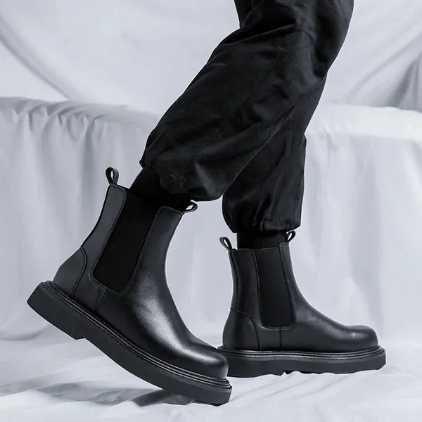 Botas italianas marca masculina couro grosso sola alta sapatos tornozelo luxuoso terno versátil trabalho
