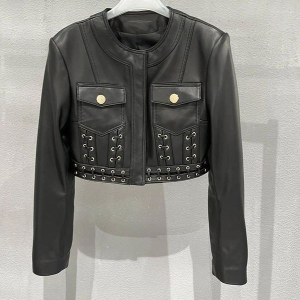 Damenjacken 2023 Echte Lederjacke Vintage Motorrad Schaffell Kurze Mäntel Weibliche Echte Lammfell Oberbekleidung Top Streetwear