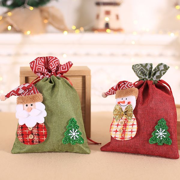Saco de presente decorativo de natal criativo boca de cânhamo das crianças saco de maçã saco de biscoito de doces saco de presente de natal