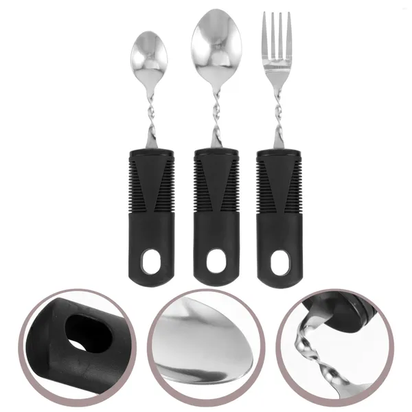 Set di stoviglie 3 pezzi Posate pieghevoli Utensile per disabili Cucchiaio Forcella anteriore Utensili adattivi Anziani in gomma Adulti Attrezzo per bambini