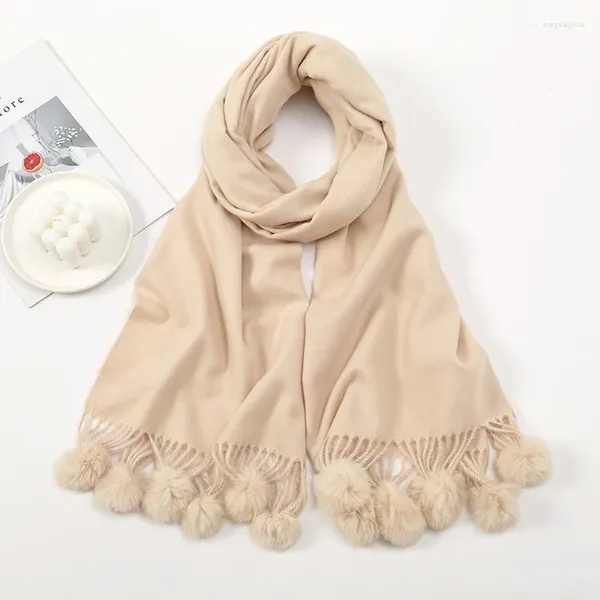 Roupas étnicas 190 70cm Oversize Clássico Simples Mulheres Cachecol Cashmere Pom Xaile Envoltório Outono Inverno Espessamento Feminino Bandanna Pashmina