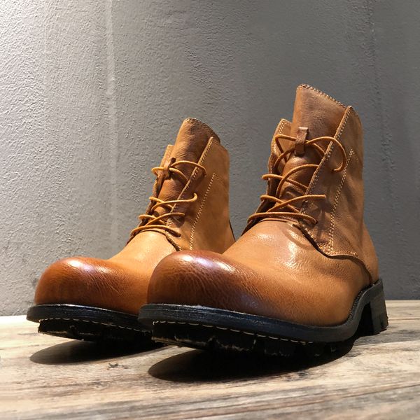 Botas masculinas retrô americanas para motocicleta, bico levantado, moda ocidental, artesanal, botas de segurança de trabalho masculinas, plus size 45 46