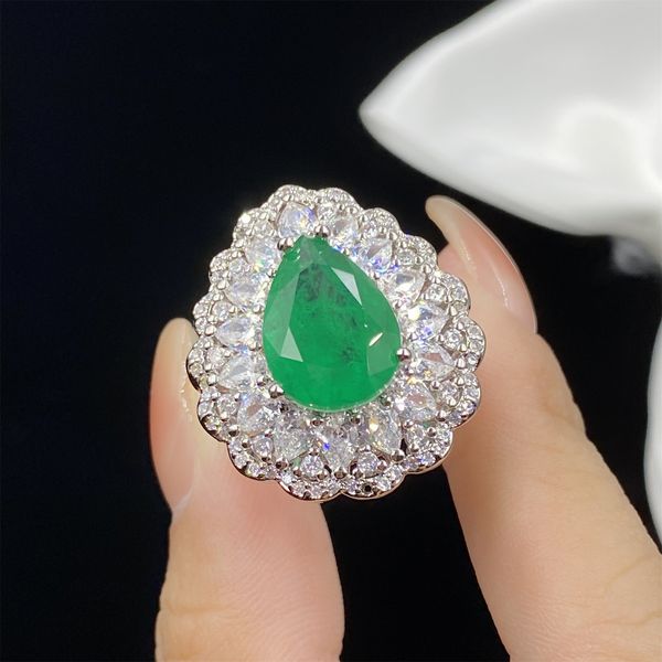 Conjunto de joias de casamento feminino formato de gota de água imitação de cristal verde esmeralda zircão pingente de diamante colar brincos de anel namorada festa presente de aniversário