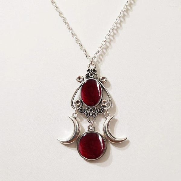 Anhänger Halsketten Gothic Blut Cameo Bi-Mond Halskette Frauen Mädchen Mode Pagan Hexe Schmuck Zubehör Geschenk Lila Vintage Mond Halsband
