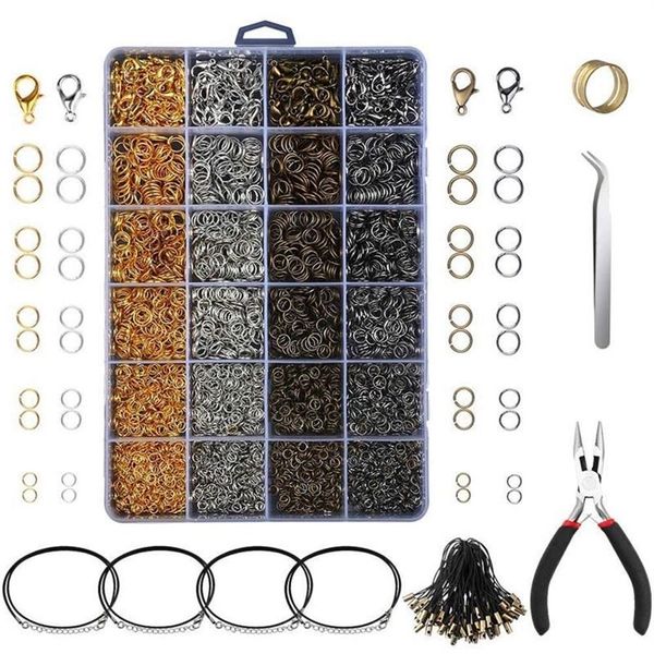 3143 peças descobertas de joias kit inicial para fazer joias com anéis de salto abertos alicate com fechos lagosta preto colar encerado cor227g