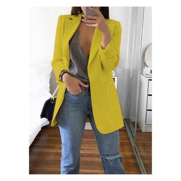 Blazers longos femininos femininos femme mujer dames casual escritório branco preto azul vermelho amarelo rosa laranja plus size blazer de grandes dimensões202v