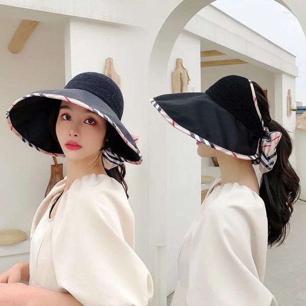 Berretti Cappello estivo Visiera parasole femminile Versione coreana per bambini Parte superiore cava Pieghevole Alla moda Esposto per i viaggi