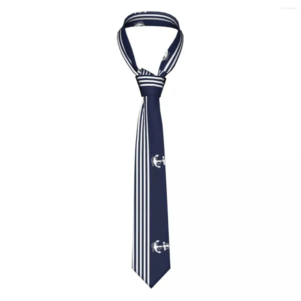 Fliege mit nautischen marineblauen Streifen und weißen Anker-Krawatten, 8 cm Halsausschnitt, für Herren, Hemd-Accessoires, Krawatte, Hochzeit, Party