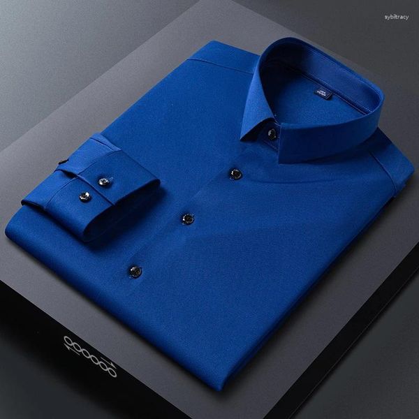 Herrenhemden in Hemdgröße 7XL, langärmelig, für Herren, elastisch, schmale Passform, formell, elegant, Bürooberteile, weiche Business-Kleidung