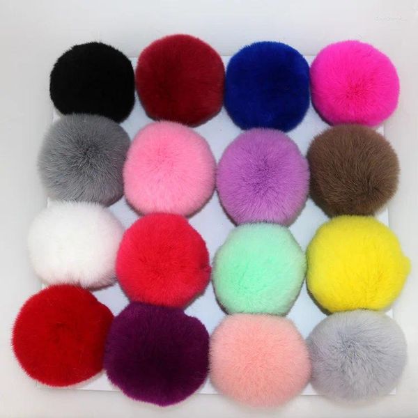 Chaveiros 6 pçs / lote Bola de Pele Natural Pom Poms Pompom Fofo DIY para Mulheres Crianças Chapéus de Inverno Skullies Gorros Cap de Malha 8cm