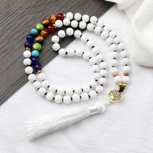 Anhänger Halsketten Natürliche 8mm Weiße Porzellan Mala Perlen Halskette Tibetan Gebet Chakra Armband Armreifen Frauen Heilung Schmuck Geschenk