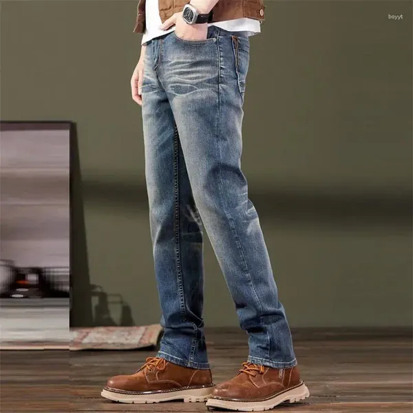 Männer Jeans 2023 Herbst/Winter Hohe Qualität Mid Rise Gerade Bein Slim Fit Mode Casual Hosen