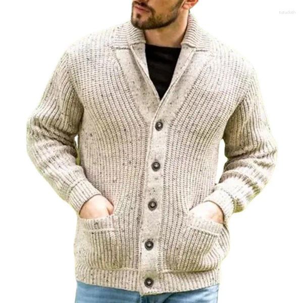 Herrenpullover Revers Strickjacke Pullover 2023 Herbst und Winter gemischte Farbe Langarm Taschenmantel