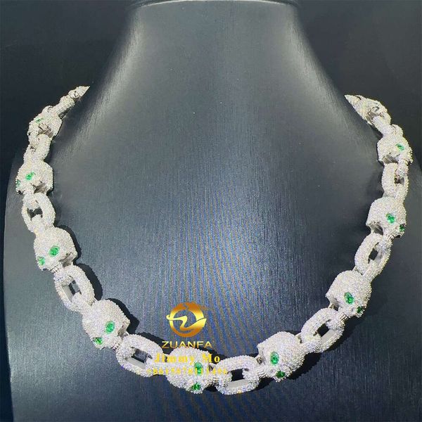 Personalizado novo design passar diamante tester 925 prata esterlina branco banhado a ouro vvs1 moissanite cubana link corrente crânio colar