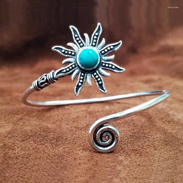 Armreif Böhmen Retro Sonnenblume Türkis Legierung Damen Armband Kreative Verstellbare Öffnung Schmuck Europäisch Und Amerikanisch