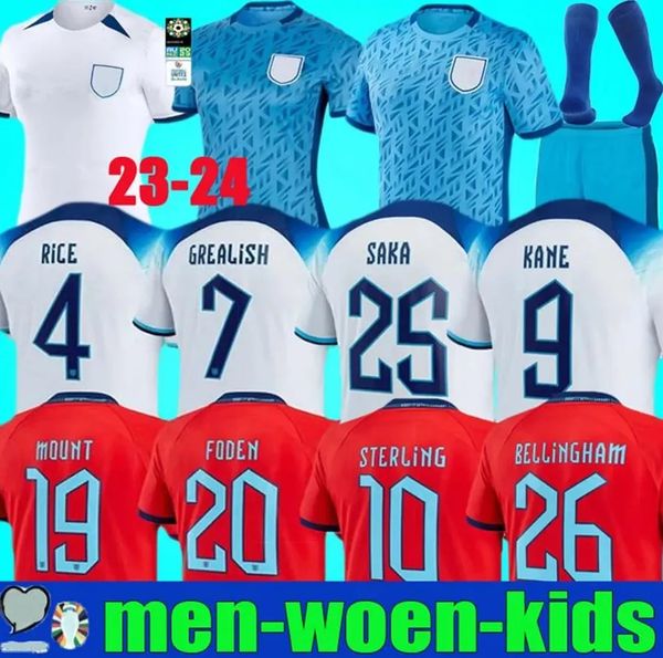 Abbigliamento da calcio Inghilterra Maglie da calcio Inghilterra FODEN BELLINGHAM RASHFORD STERLING GRALISH Squadra nazionale KANE Maglia da calcio Kit Camicie Bianco Blu Uomo Bambini Kit