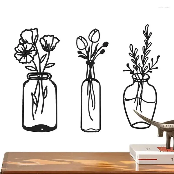 Vasen Vase Metallbesatz Silhouette Rose Ornament Wandkunst Blume 3 Stück im Dekor Hausornamente für Café Küche Veranda