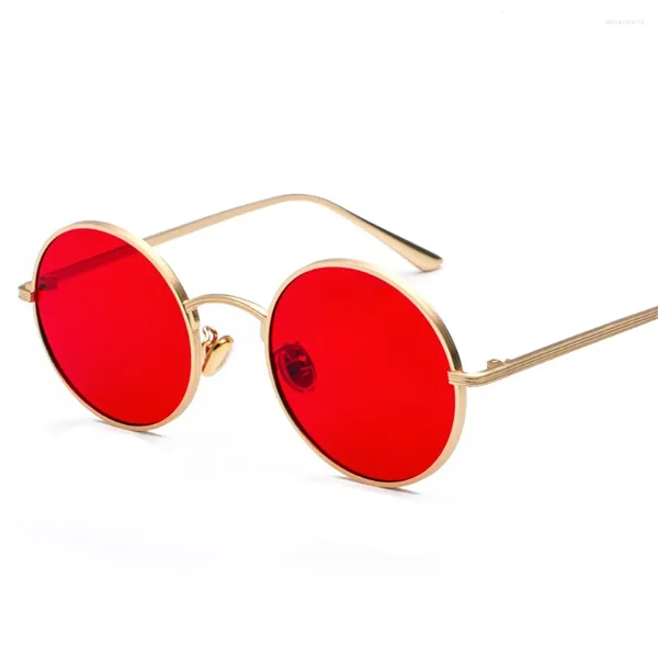 Sonnenbrille Gold Runde Metallrahmen Männer Retro Sommer Stil Frauen Rote Linse Sonnenbrille Unisex Gelb Rosa Schwarz